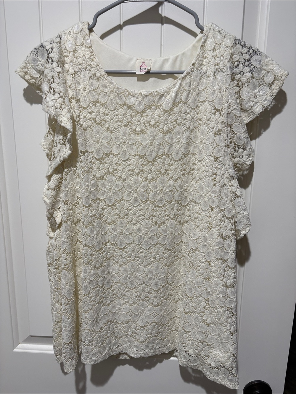 Floral Lace Flutter Sleeve Top - Ivory